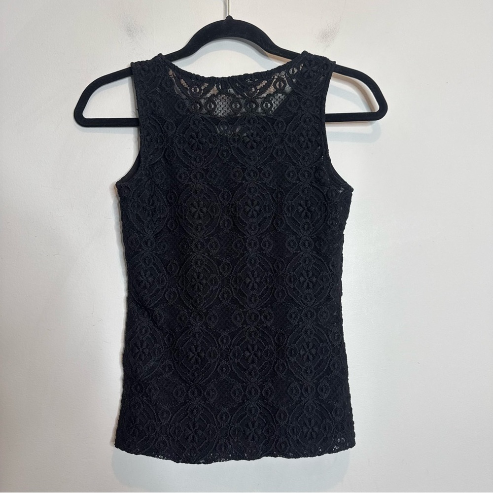 Vintage Black Sheer Lace Tank Top Gothic Y2K Romantic Witchy Layering Medium 8 - Picture 6 of 8